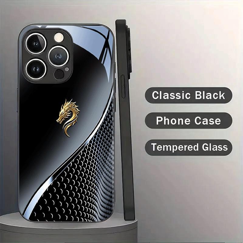 Black Silver Gold Dragon Head Pattern Tempered Glass Black Phone Case For Samsung Galaxy S25 S24 S23 Ultra Plus FE Cover