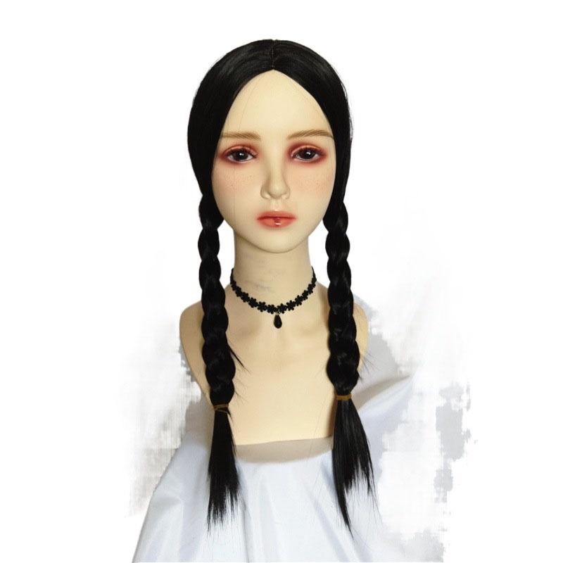 Mittwoch Addams Kleid Perücke Cosplay Kostüm für Mädchen Kinder Halloween Weihnachten Party