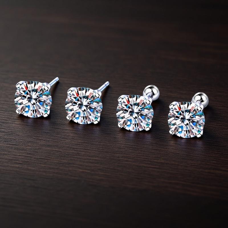 

Серьги-гвоздики из стерлингового серебра S925 с муассанитом на четырех зубцах для женщин - Высококачественный ювелирный подарок с завинчивающейся застежкой Screw-Back