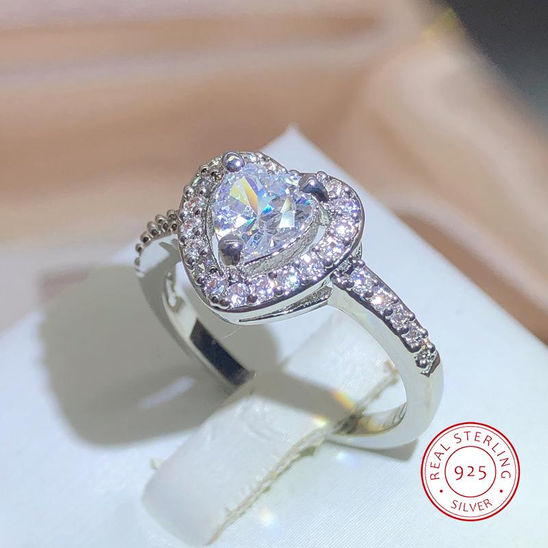 

Романтическое кольцо с белым цирконием Любовь , штампованное сердце, сверкающий цирконий, кольцо для предложения руки и сердца, кольцо на День святого Валентина 10