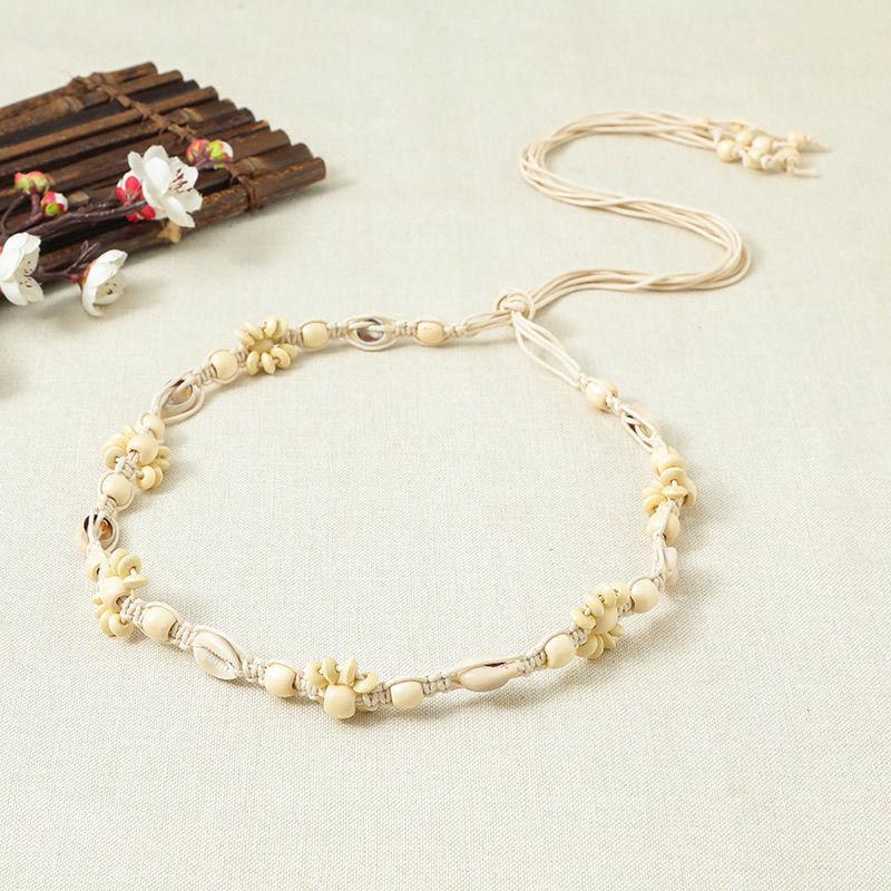 Boho Belt, Coconut Shell, Wood Beads, Hand-woven Natural Vacation Style Wax Rope for Women's Belt, Ethnic Style Waist Rope