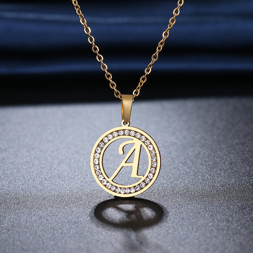 316L Stainless Steel 26 Letters A-Z Necklace NEW Crystal Rhinestone Necklaces for Women Wedding Valentine's Day Gifts