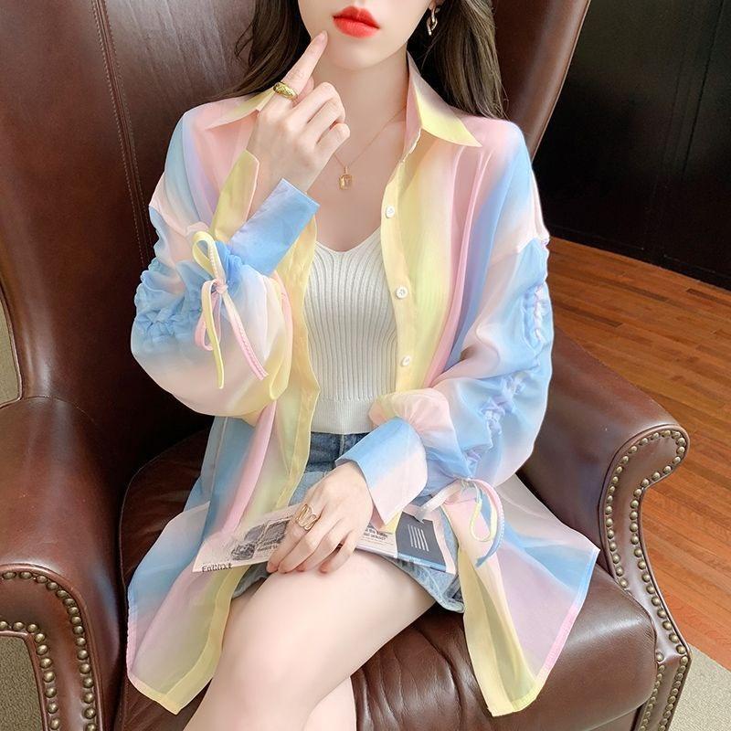 Colorful Women's Long Sleeved Shirts Unique Cuff Design Sun Protection Clothing Loose Fashionable Ladies Clothing