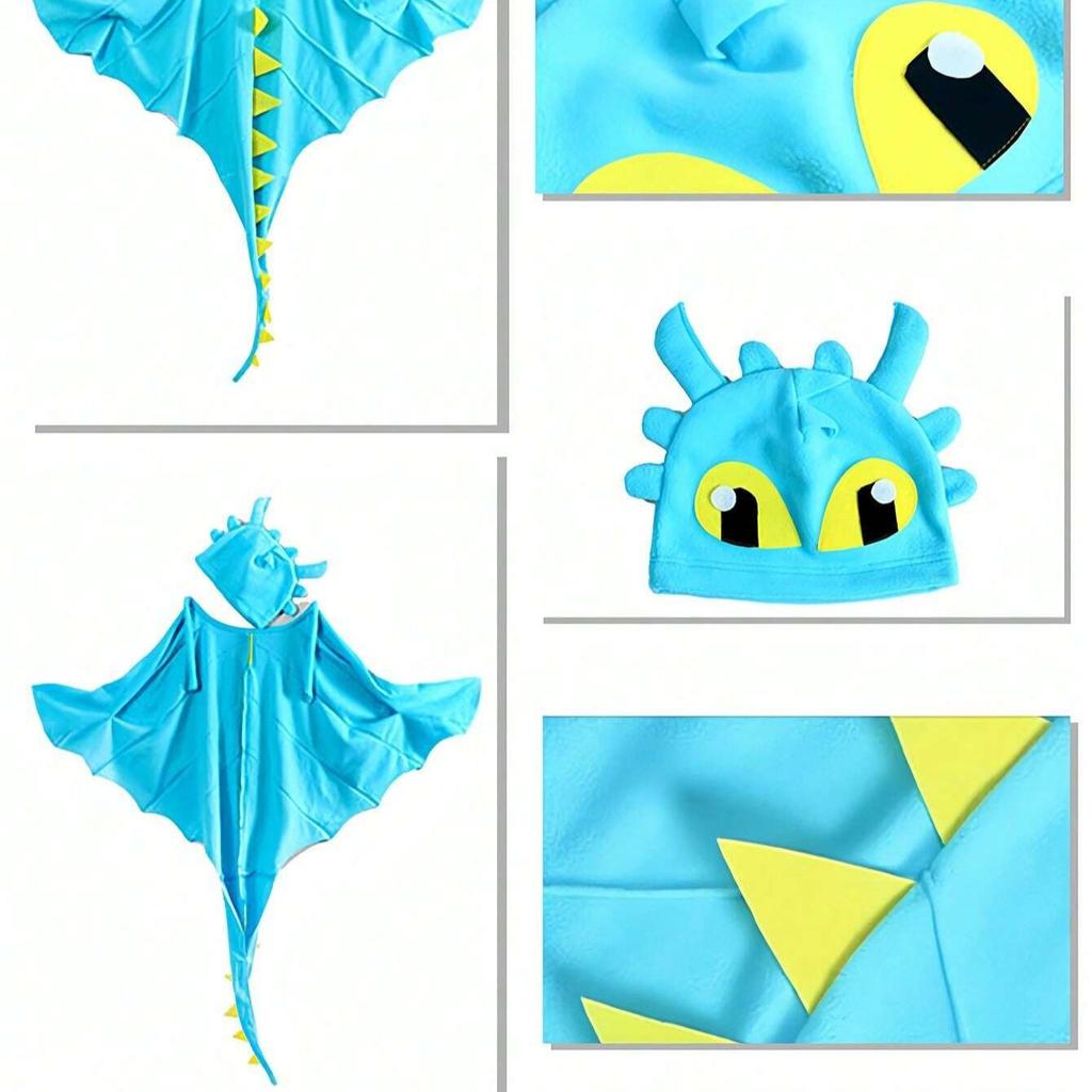 Christmas/Halloween Party Costume Cloak, Hat, Mask Dinosaur Element, Children Festival Performance Shawl Outfit, Holiday Party Cosplay Costume
