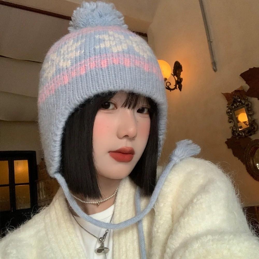 Korean Style Jacquard Woolen Hat Wool Beanies Cap Retro Knitted Pullover Hat  Girls