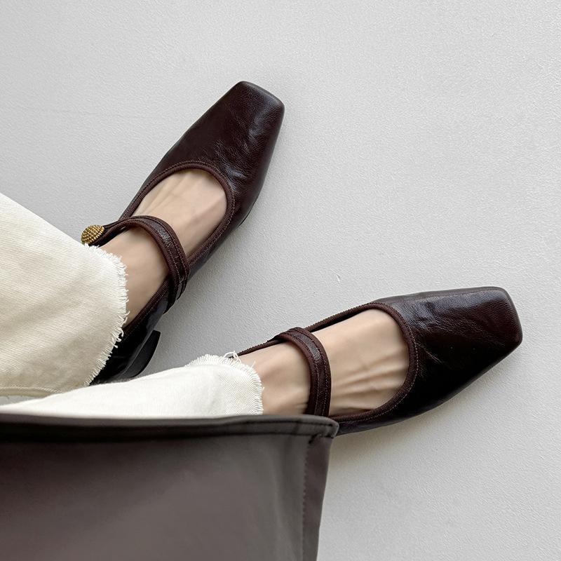 Fashion Retro Versatile Mary Jane Shoes Women's  Autumn 2025 New Style Flat Head Shallow Mouth Thick Heel Fashion Small Leather Shoes