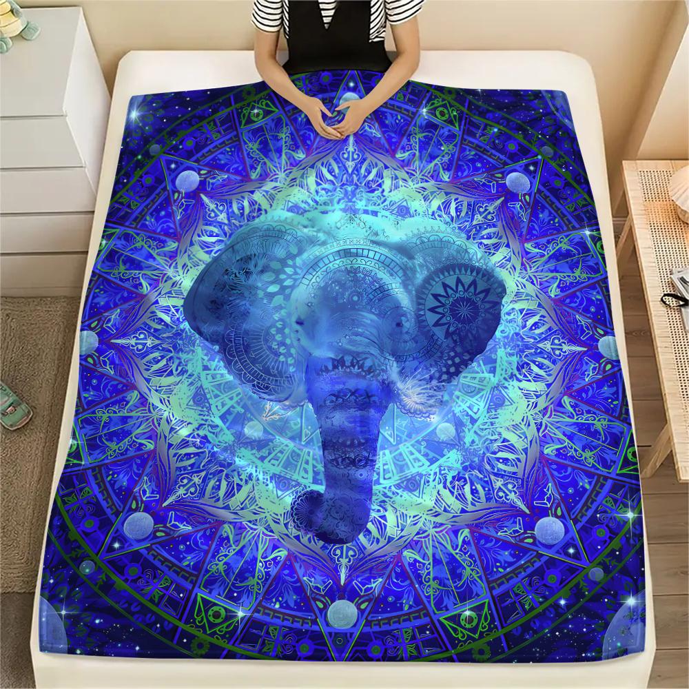 1Pc Abstract Elephant Print Flannel Blanket, High quality Comfortable for All Seasons, Home Decor, Warmth and Comfort, Perfect for Gifts