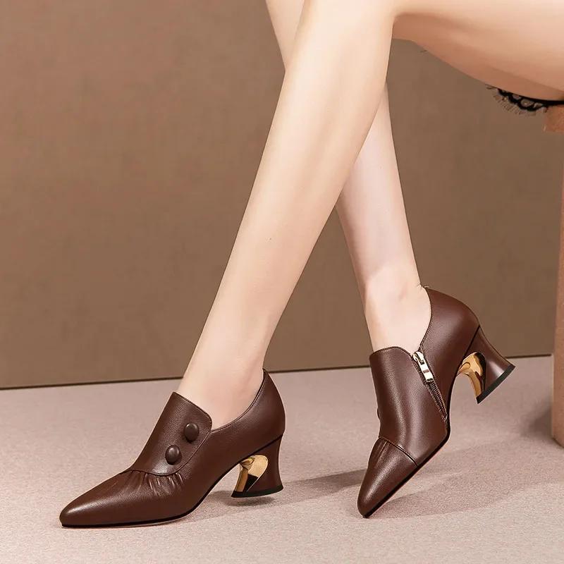 Thick Heel Fashion Shoes Women  Spring and Autumn New Pointed Toe Deep Mouth Sexy Striped Fashion High Heels Women’s