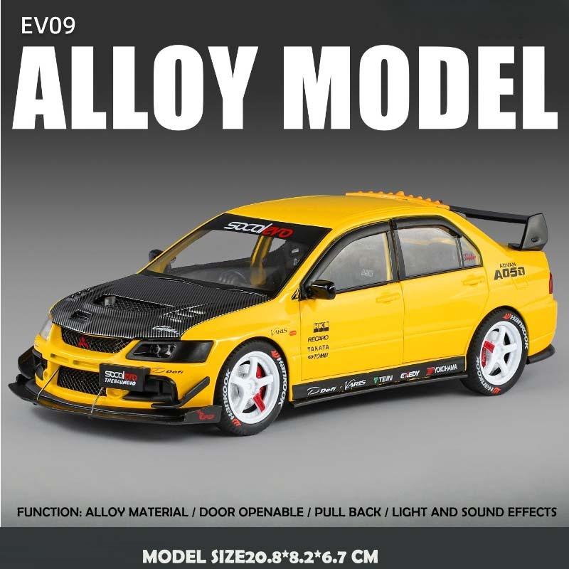 Officially Licensed 1:24 Mitsubishi EVO9 Modified Die-Cast Car Model with Pull-Back Sound and Light Collection Miniature Voiture