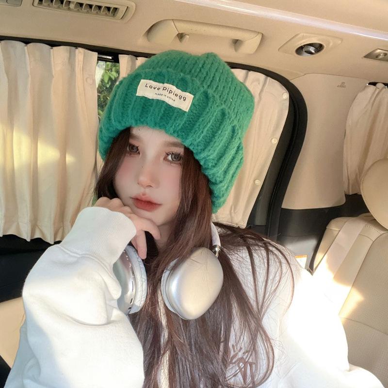 Hat women's winter wool hat big head circumference dome thread hat warm versatile purple thick thread loose knitted hat tide