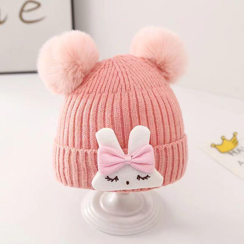 Baby hat cute cartoon bunny wool hat winter male and female baby warm ear hat knitted hat