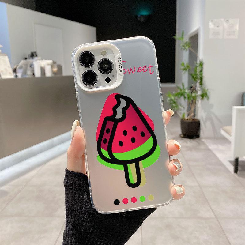 

Cartoon Watermelon Ice Cream Color Silver Phone Case for IPhone 16 for Apple 15 Promax, Niche High-end Feel For iPhone 17PROMAX