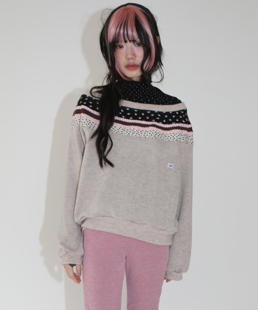 NOFFICIALNOFFICE Rainbow Patchwork Knit Top Beige