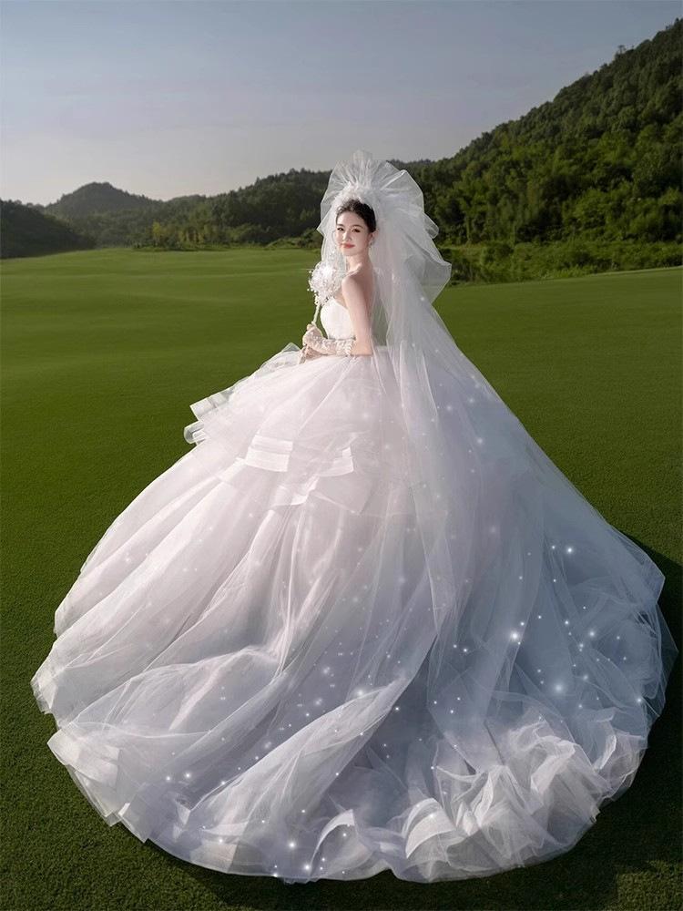 

Новая одежда 2025 года Mori газон милый топ-труба шлейф сетка свадебное платье XXXL