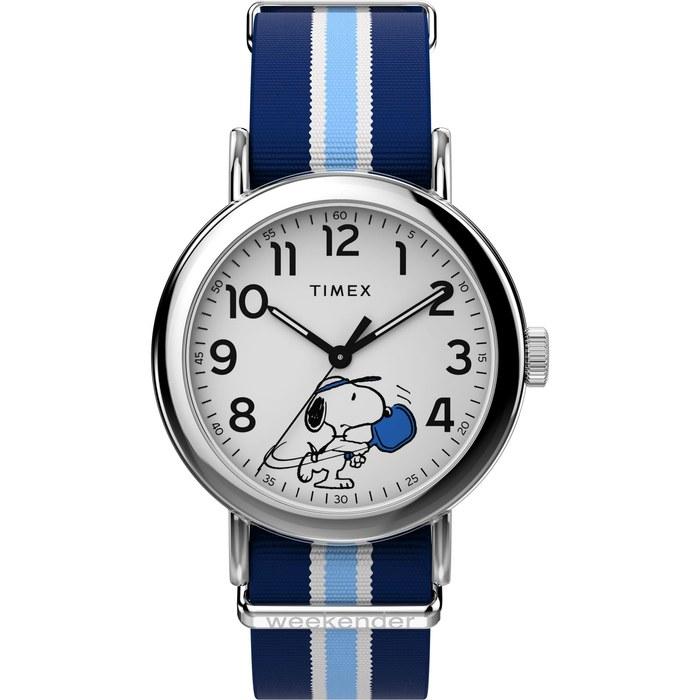 Timex Men's Peanuts Weekender Pickleball 37mm Watch - Blue Slip-Thru Double Layer White Dial Silver-Tone Case