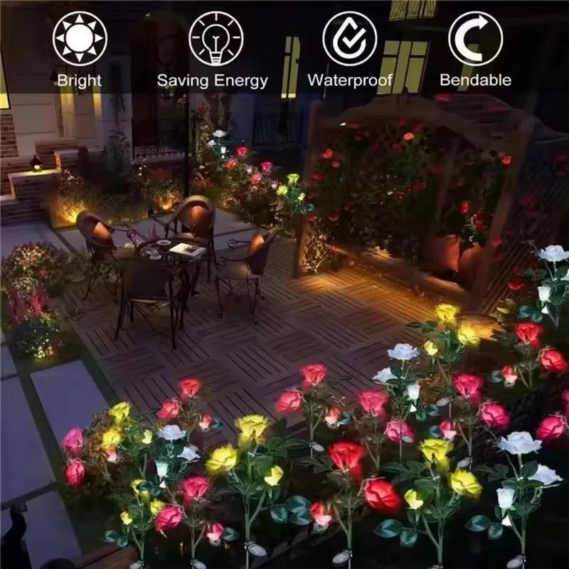 High Quality Solar 5-head Rose Lamp for Outdoor Garden, Courtyard, Lawn Floor Decoration, Waterproof Landscape Light