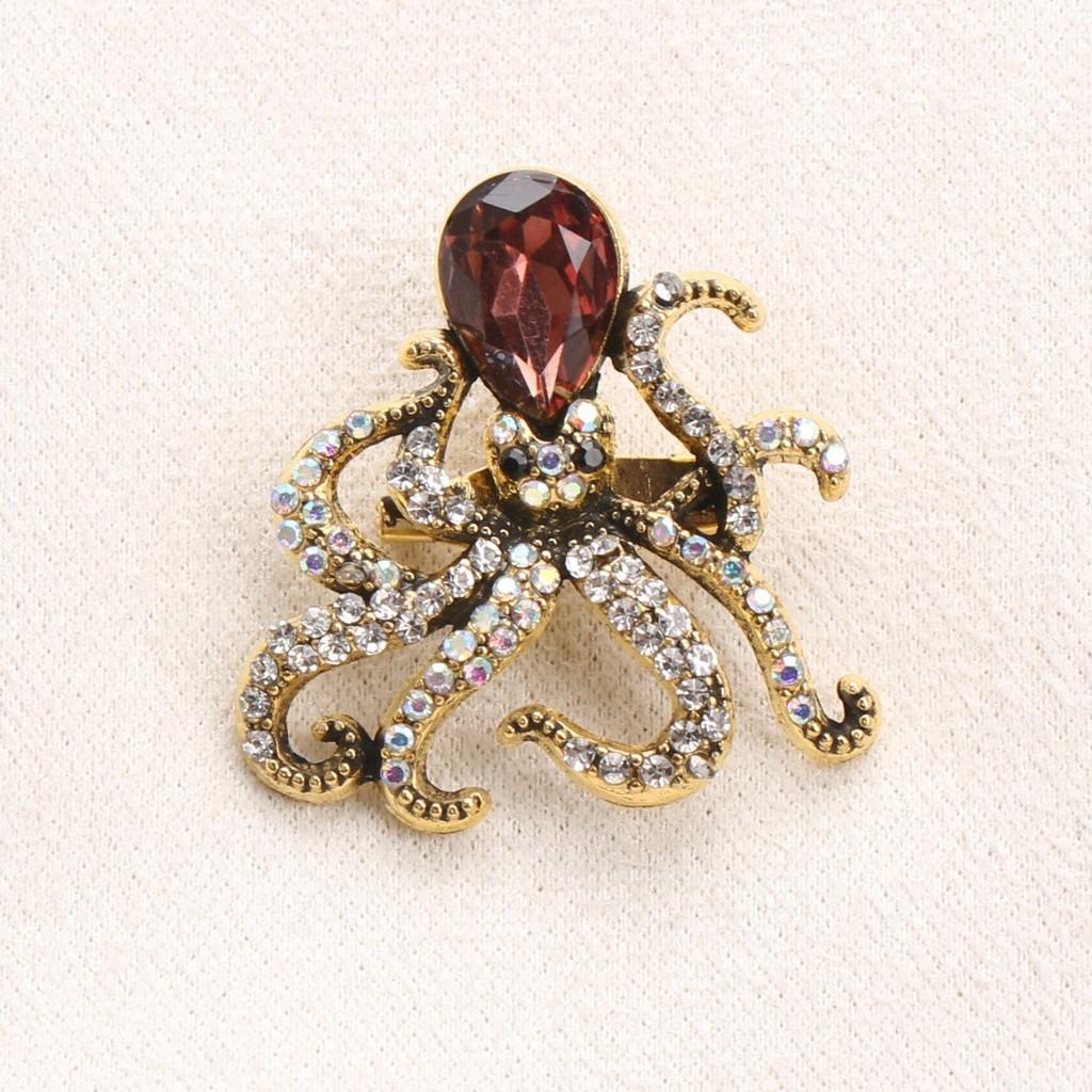 Ocean Series Octopus Animal Brooch With Rhinestone Embellishments For Fashion Office Women