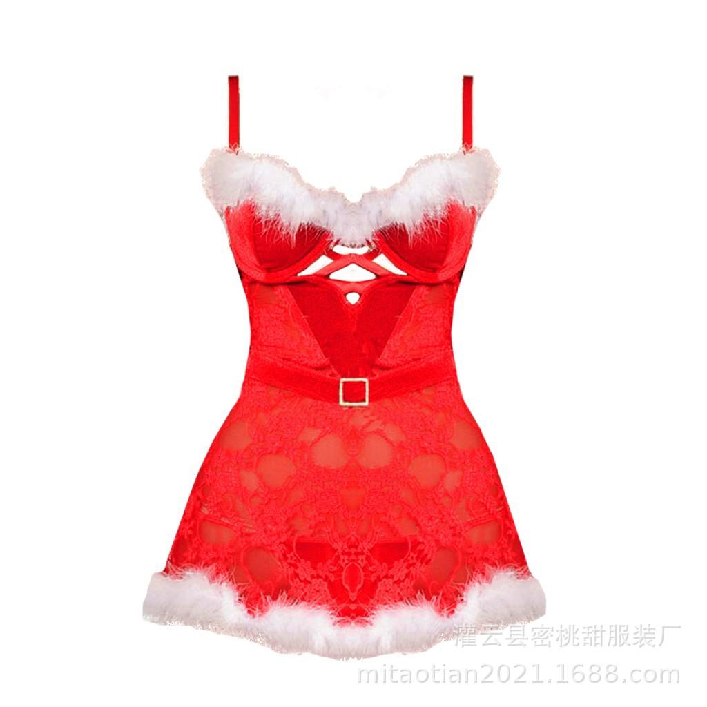 Sexy European & American Strappy See-Through Christmas Nightgown