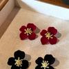 Retro Hong Kong Style Velvet Flower Pierced Earrings & Ear Clips, High-End Temperament Autumn Winter Decorative Earrings for Girls