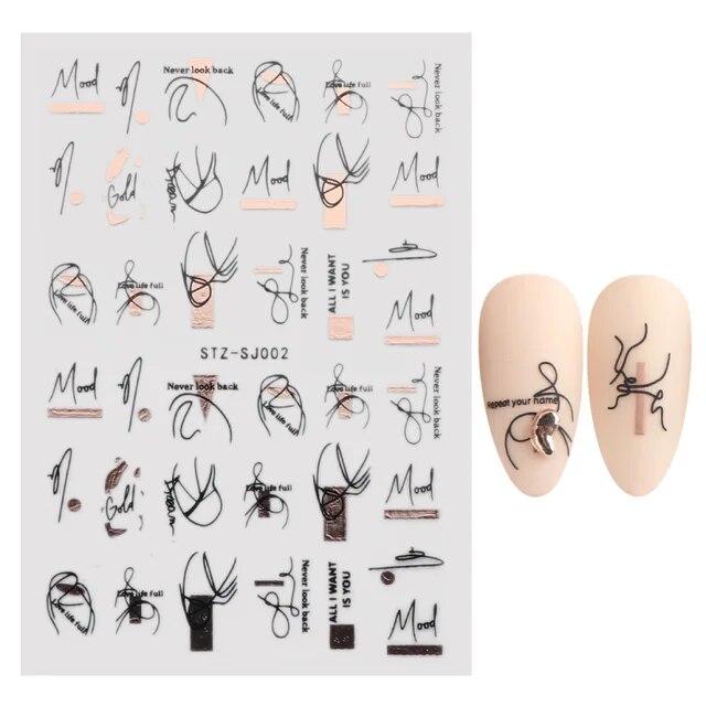 Lily Flower Geometric 3D Nail Stickers Maple Leaves Lines Nail Art Adhesive Sliders Red Berries Decals Decoration PPSTZ-SJ027