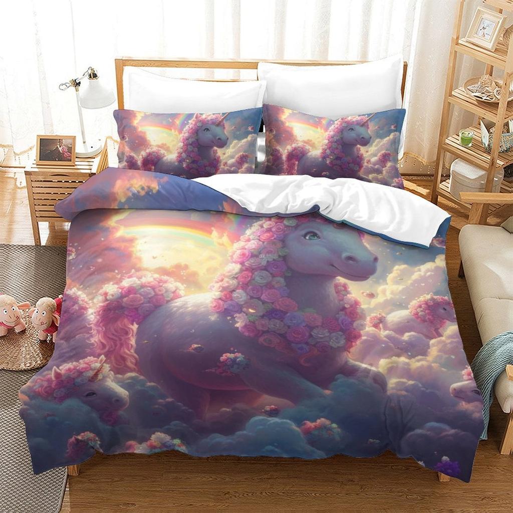 Comforter Digital Printed Unicorn Design Queen Size Bedding Girl'S Not Fading Soft And Comfortable.