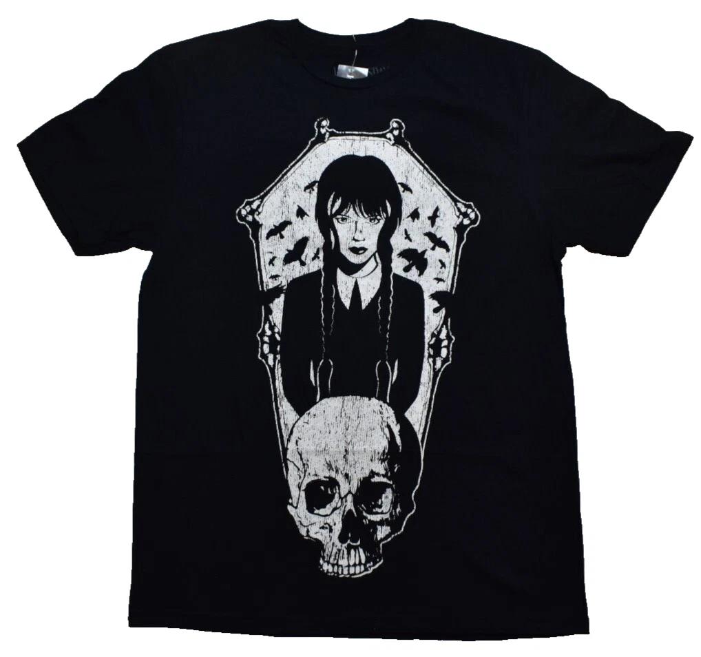 

Wednesday Womens Wednesday Addams Skull Graphic Black Shirt New 0X (Large) XL