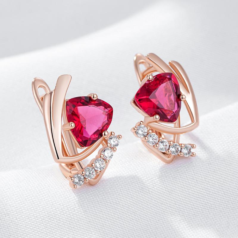 Sparkling Purple Natural Zircon English Earrings For Women Fashion Rose Gold Color Vintage Party Daily Jewelry