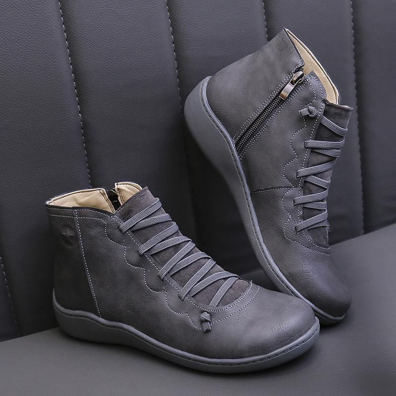 Fashion New Snow Boots Women Winter Leather Ankle Spring Flat Shoes Woman Short Vintage Boots with Fur for Women Lace Up Goth Shoes