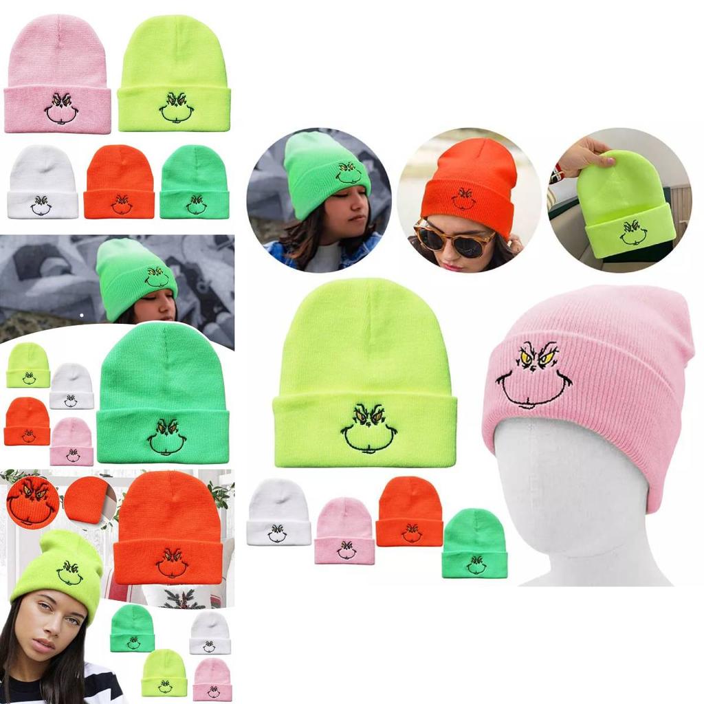 Cozy Cartoon Face Embroidered Knit Beanie Cap For Windproof Warmth In Winter