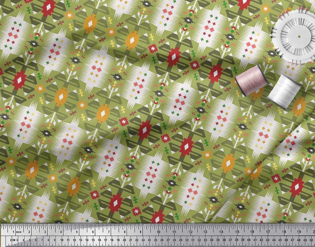 Soimoi Japonská krepová saténová látka Geometrický jihozápadní potisk Šicí látka metr 42 palců