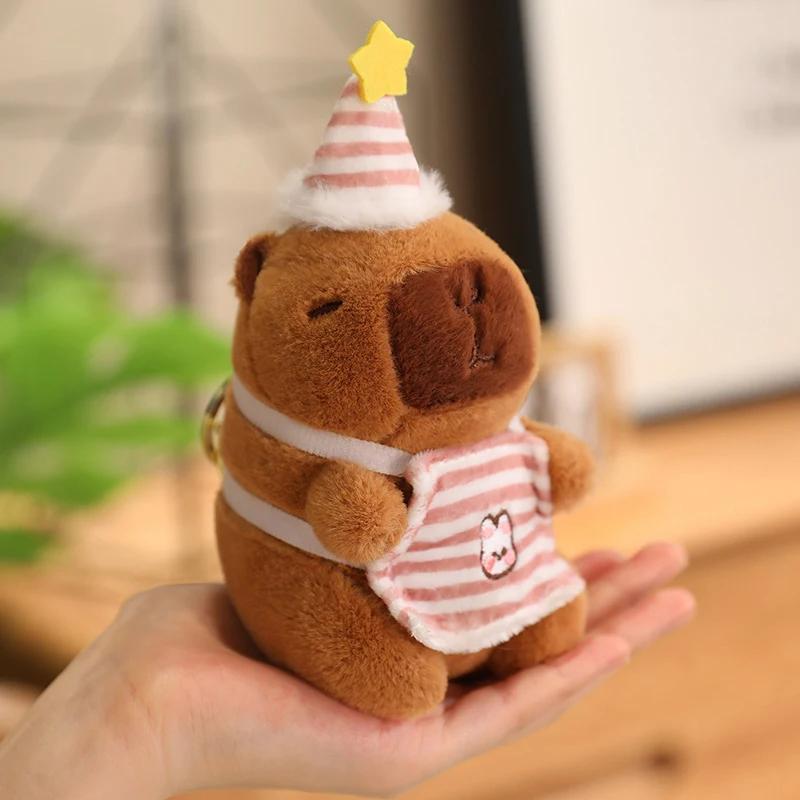 12cm Capybara Small Pendant Simulation Capibara Plushies Anime Toy With Pikachu Rabbit Cat Hat Doll Stuffed Animal Gifts