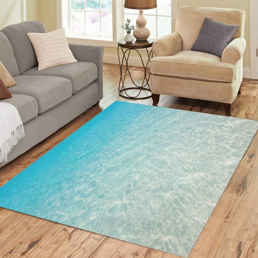 Ocean Area Rugs Beach Rug, Coastal Nature Theme Teal Carpet Boys Girls Hawaiian Sea Wave Animal's Shell Starfish Rug for Bedroom