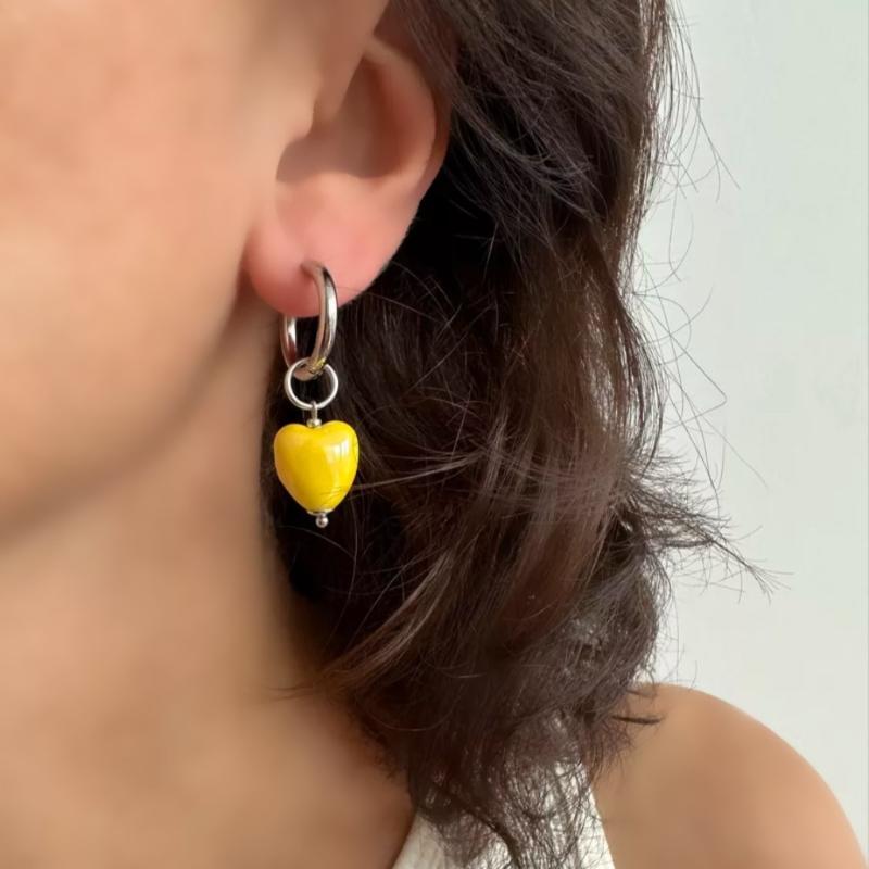 Stylish Elegant Colorful Geometric Heart Circle Pendant Earrings  Minimalist Earring Hoop Women Jewelry Accessory