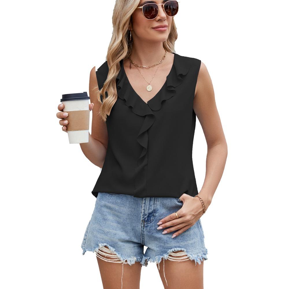 Women's V Neck Sleeveless Basic Top Loose Fit Casual Tank Solid Color Comfy Breathable Lightweight Daily Wear All Match