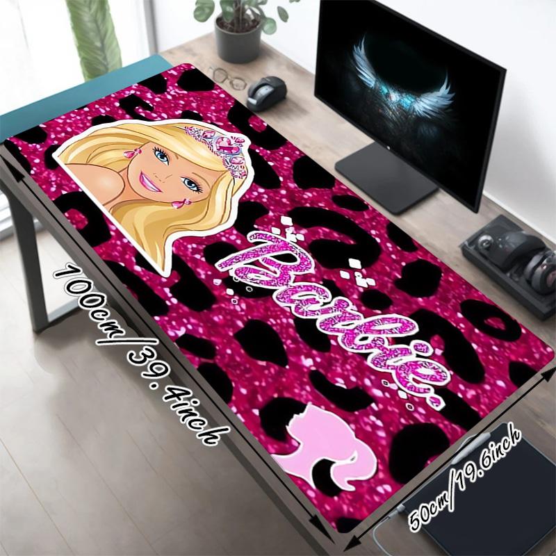 Barbie Leopard Xl Gaming Mouse Pad Nonslip Rubber Base Stitched Edge Waterproof Desk Mat For Pc Laptop Gamer Office Computer Accessories C92739