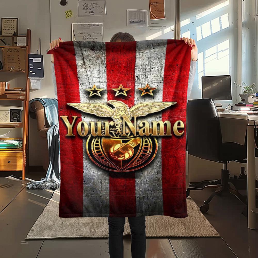 1PC Benfica Crest Custom Name Patterned Flannel Blanket Suitable For All Seasons For Home Decor Warmth And Comfort Gifts Holiday Present