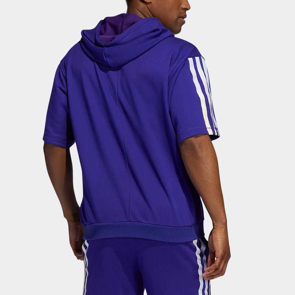 Adidas Basketball Sport Short Sleeve Hoodie Men Tops Blue Purple HB6759