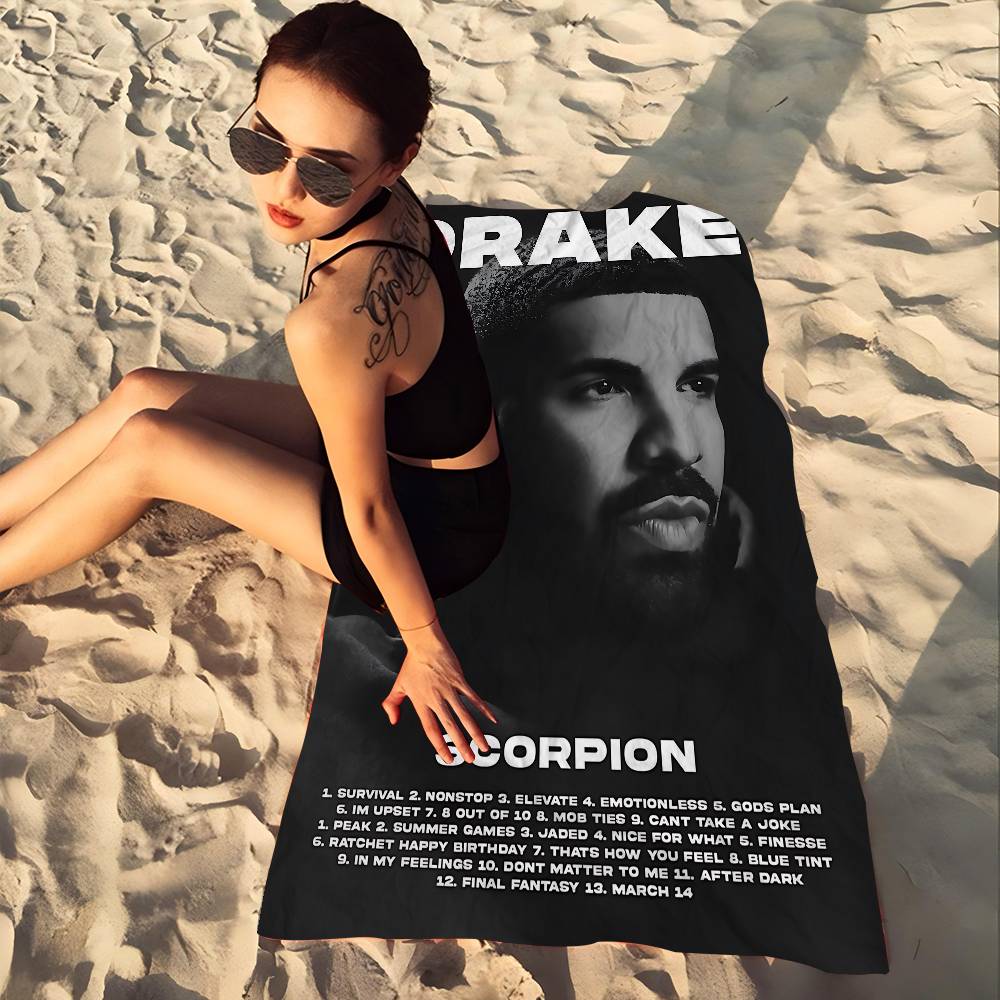 Coperta in Microfibra Bianca Nera Drake Asciugatura Rapida Asciugamani da Spiaggia Stampa Oversize Super Assorbente Coperta Asciugamano da Piscina