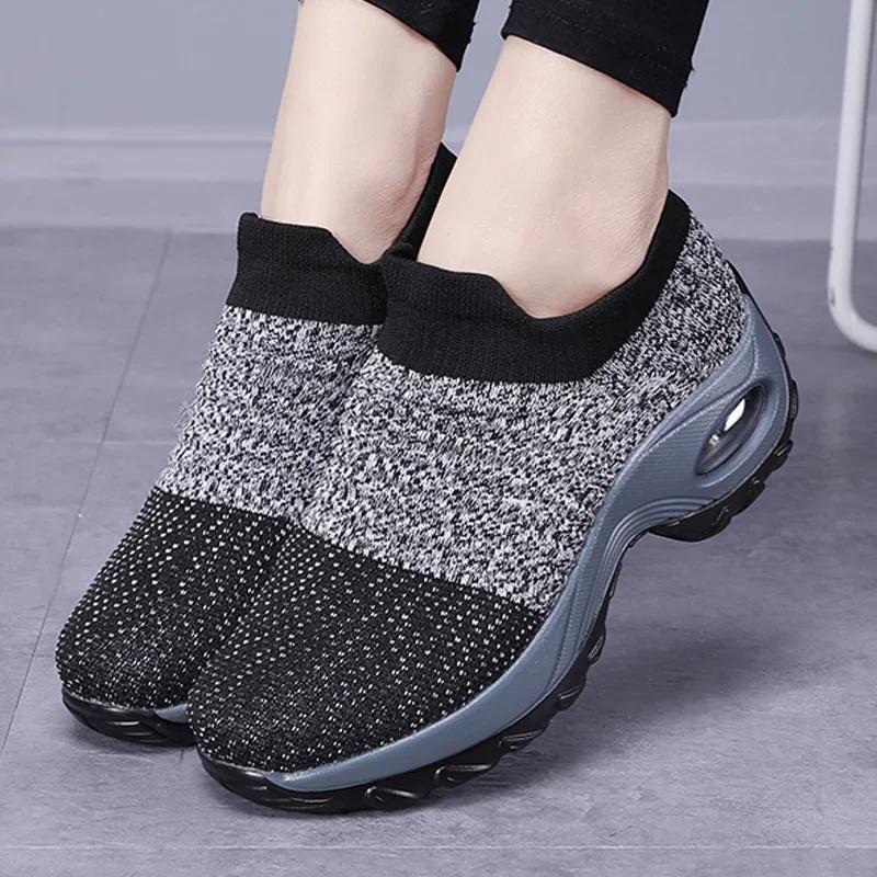 Women's Shoes Breathable Women's Sneakers Comfortable Thick Soled Tennis Sliding Sleeve Walking Shoes Anti Slip Running Shoes
