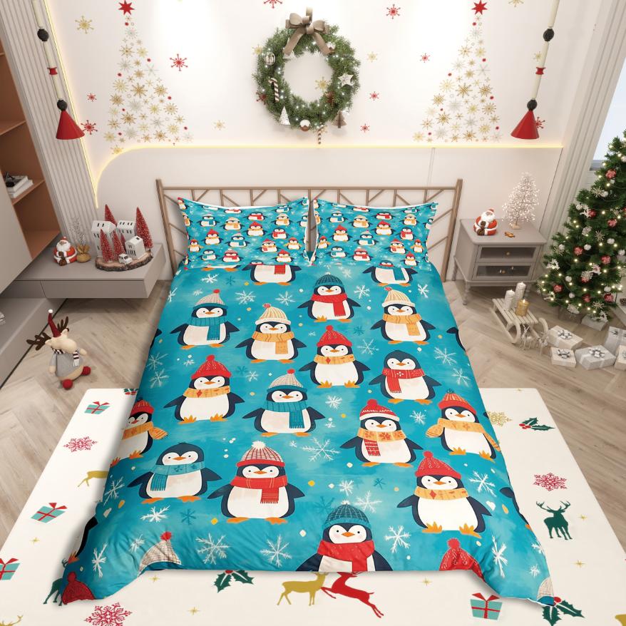 Comforter Homewish Cartoon Animal Penguin Kawaii Wildlife For Kids Bedding Setlove Heart Print Decor