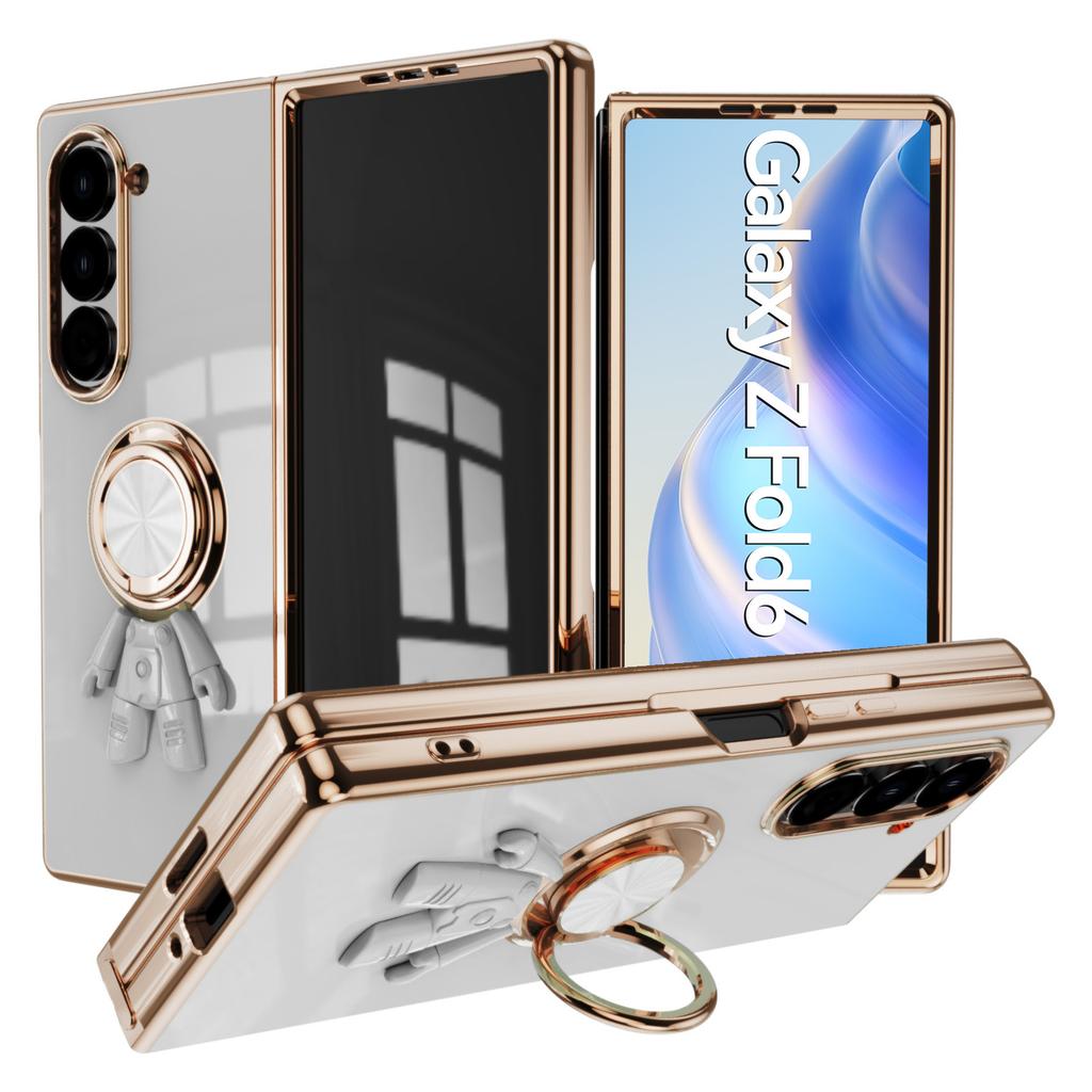 For Samsung Galaxy Z Fold6 5G Case with Astronaut Ring Kickstand 6D Electroplating TPU Phone Cover
