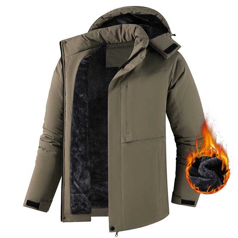 Men's 2025 Fleece-Lined Hooded Cotton Jacket: Windproof, Waterproof, Casual Outerwear