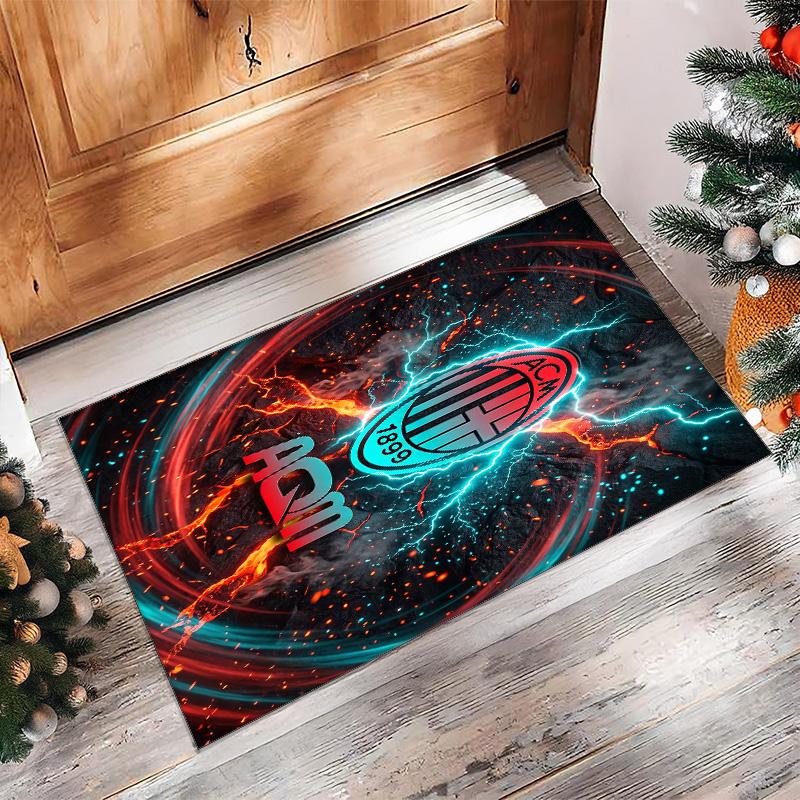 Tappeto in Flanella Stampato AC Milan Antiscivolo Morbido Poliestere Tappeto per Pavimento Tappetino Decorativo da Interno per Camera da Letto Soggiorno Divano Sala Giochi Decorazione Casa