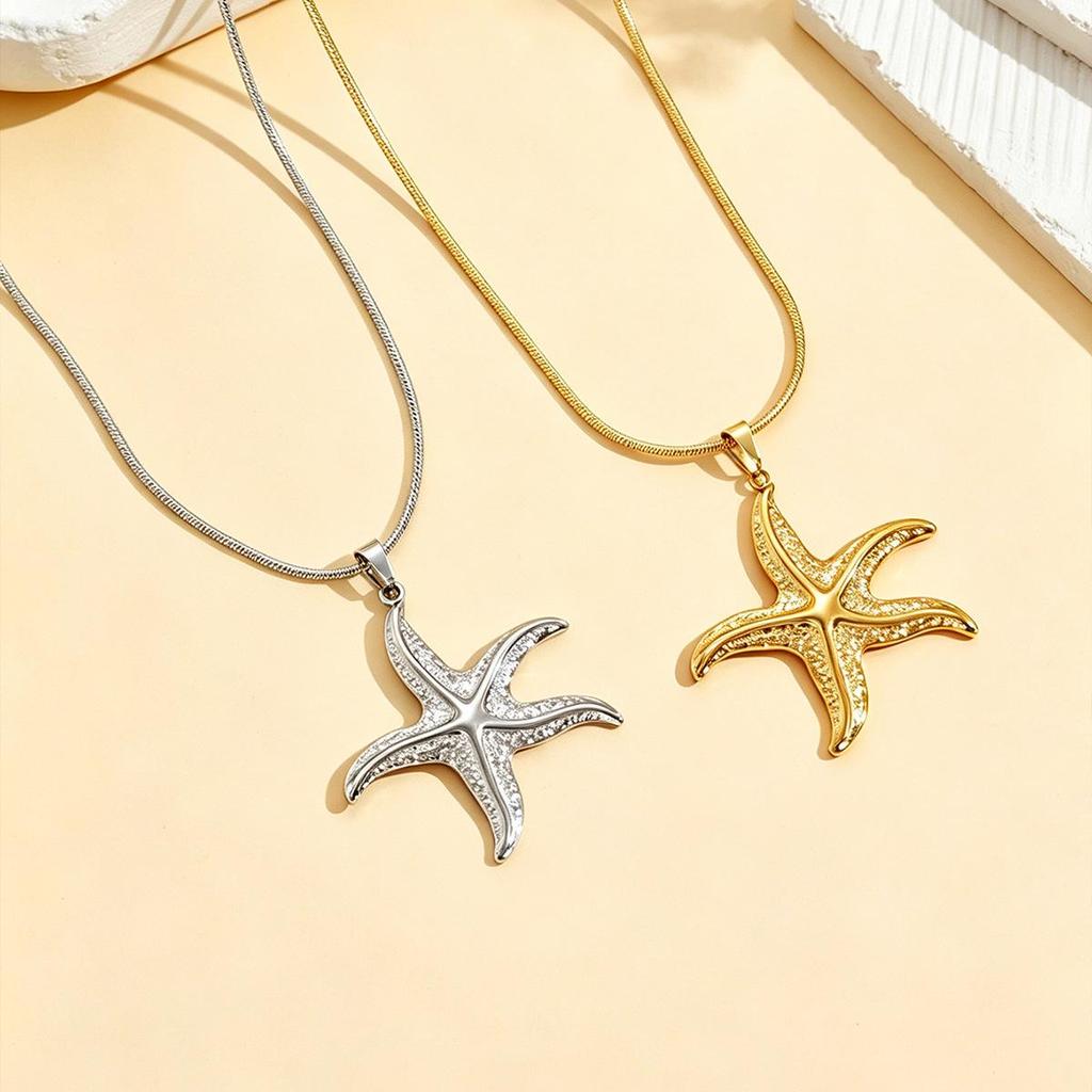 18K Gold Plated Stainless Steel Starfish Pendant Necklace
