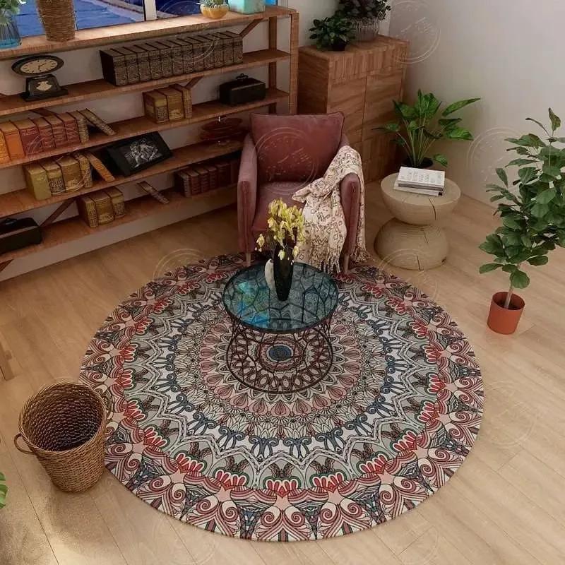 Persian Retro Ethnic Style Round Living Room Rug Coffee Table Hanging Chair Swivel Chair Floor Mat Bedroom Bedside Rug