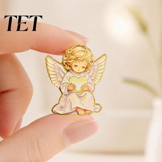 Stable Buckle Pins Little Angel Brooch Pin for Women, Cute Guardian Holding Heart Lapel Elegant Shirt Accessories with Wings, Clothing Accessory