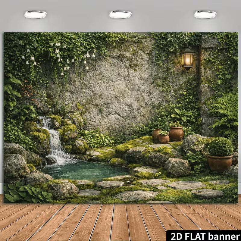 2D Rough Stone Wall Waterfall Pond Wall Tapestry 47.2x31.5inch/120*80cm