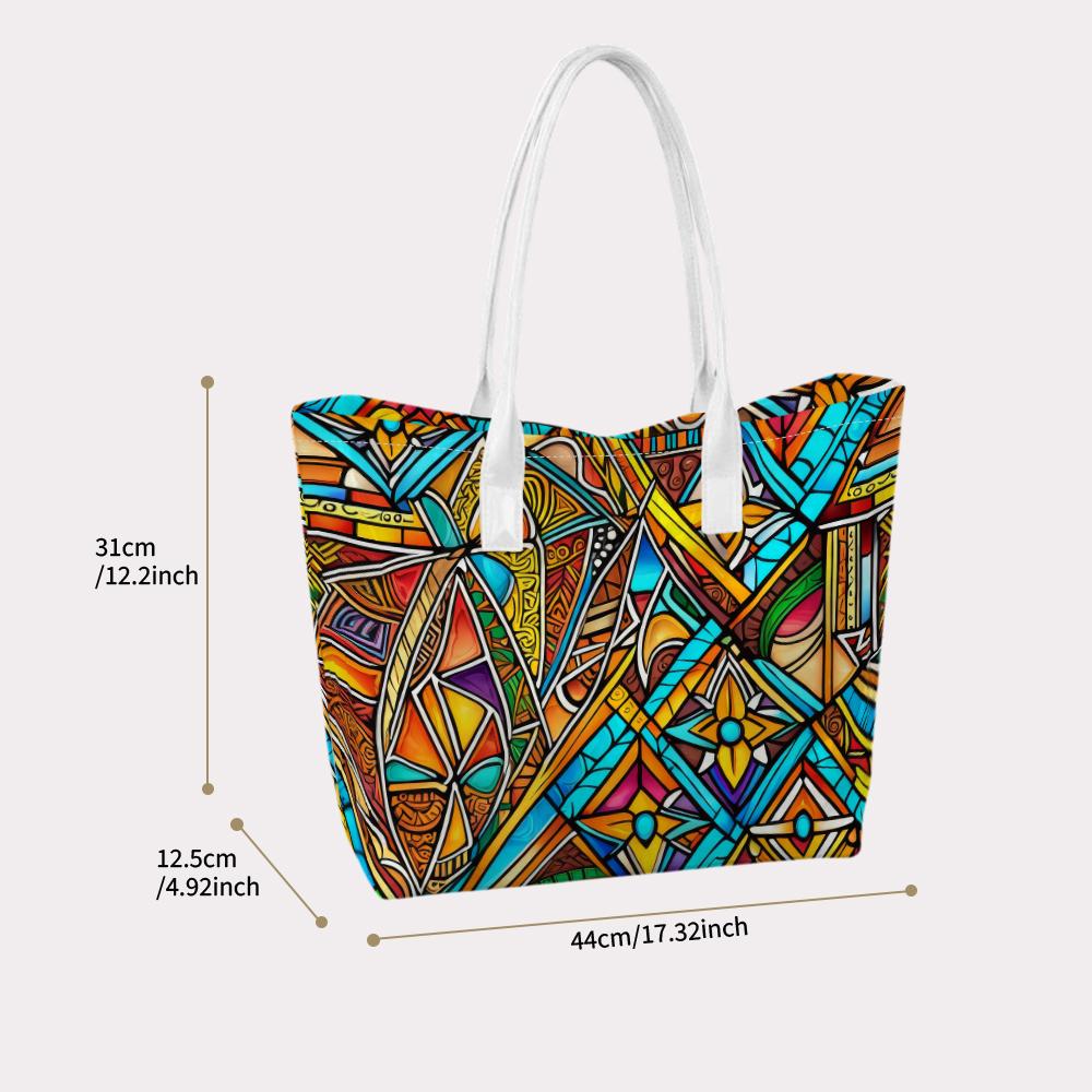 Colorful Geometric Art Tote Bag Portable Casual Daily Shopping Bag Lightweight Trendy Stylish Shoulder Bag