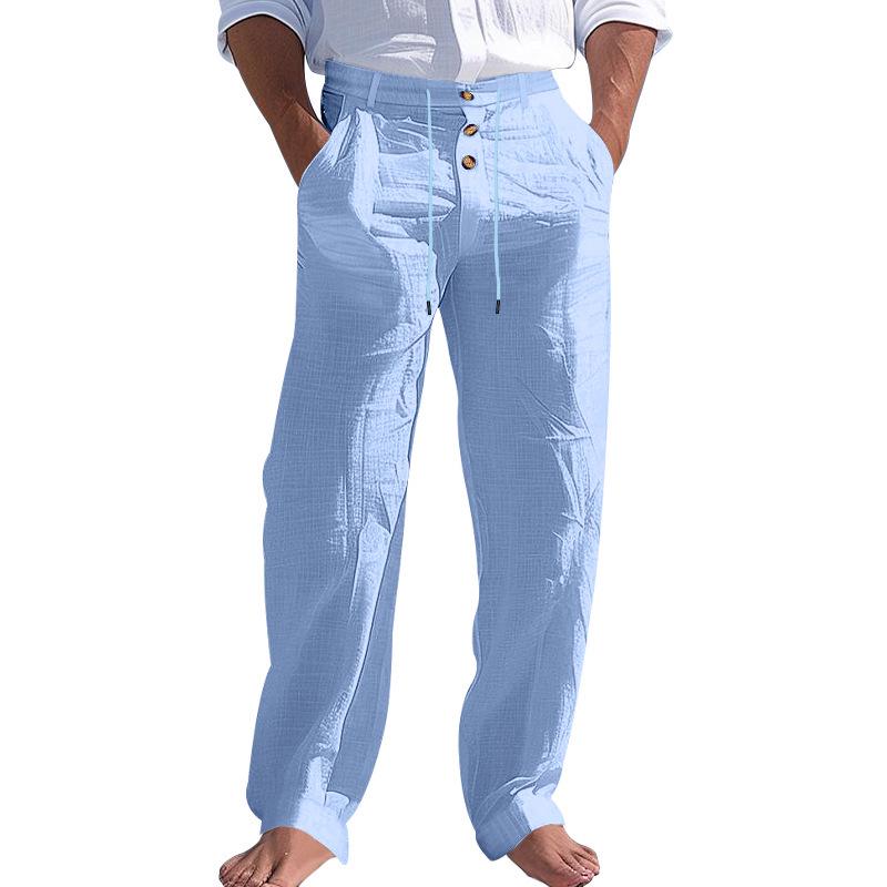 2026 Men's Casual Breathable Cotton Linen Trousers - Solid Color, Four Seasons Straight, Loose Fit Sweatpants