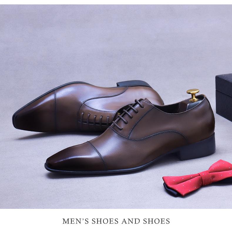 Men's Genuine Cowhide Oxford Leather Shoes - Formal, Simple, Three-Eyelet Design, Free Shipping